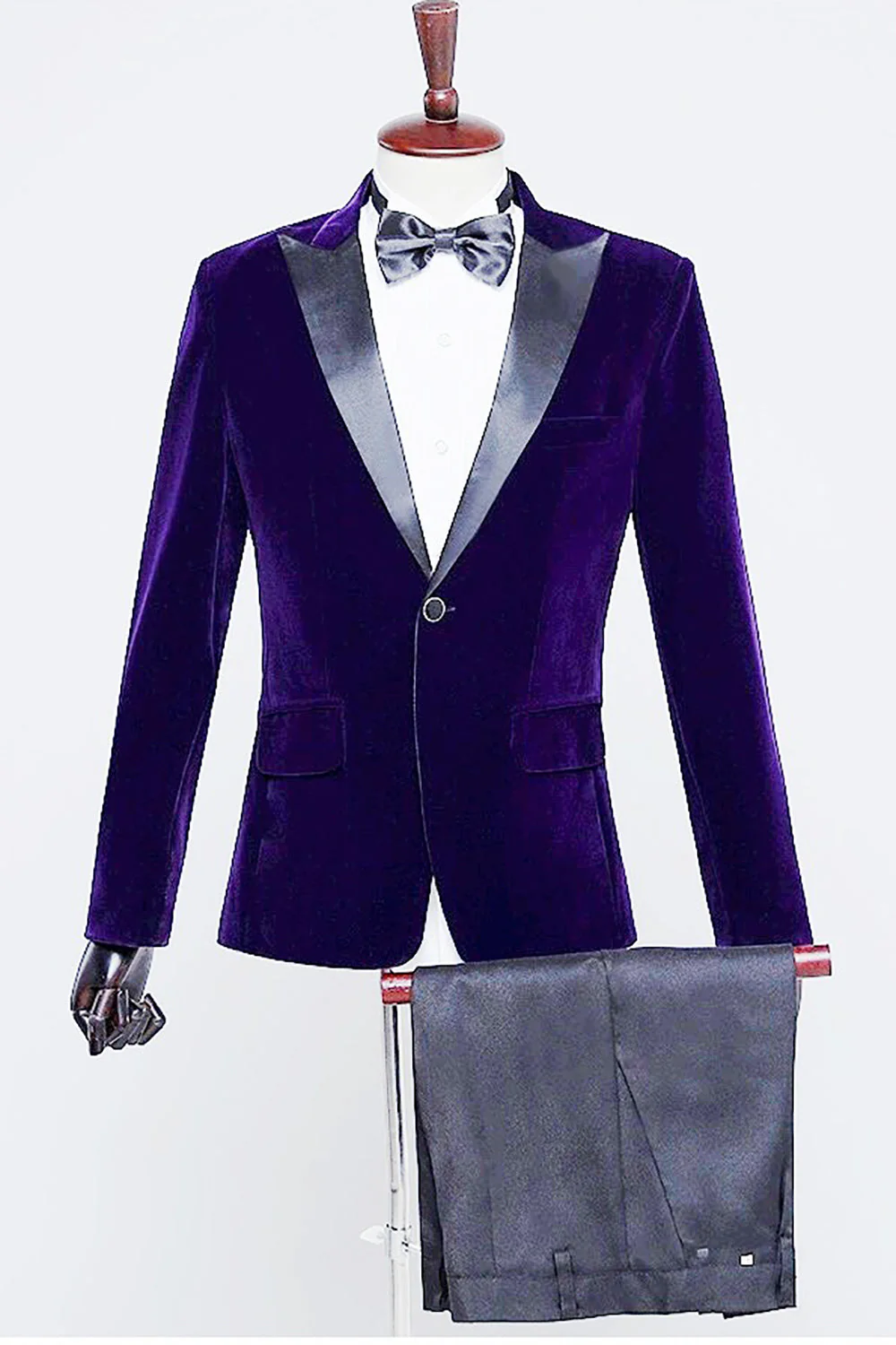 Esmoquin de hombre de terciopelo negro de una pieza para fiesta - Imagen 5