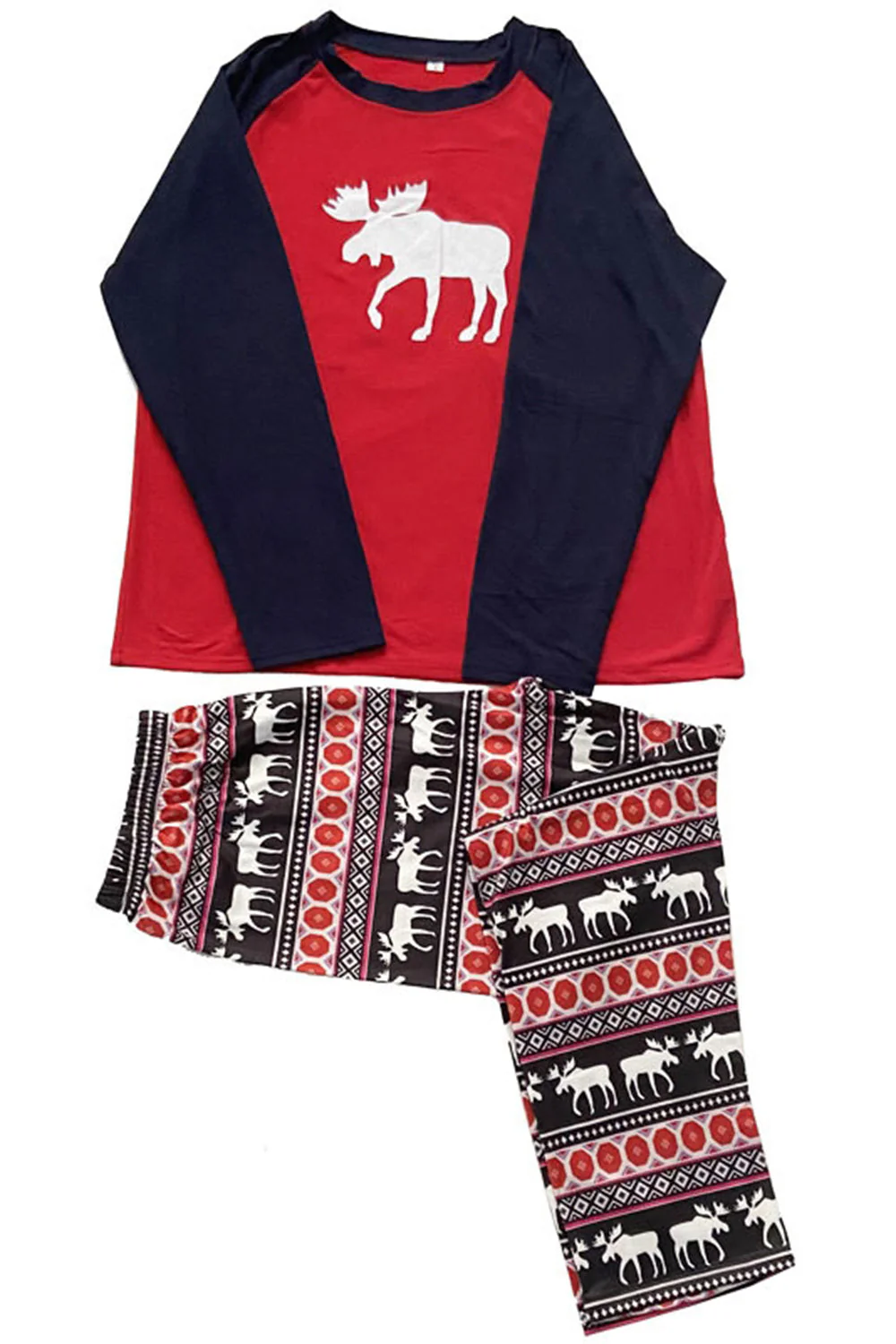Pijama Familiar Rojo Reno Manga Larga Conjunto de Pijama de Navidad
