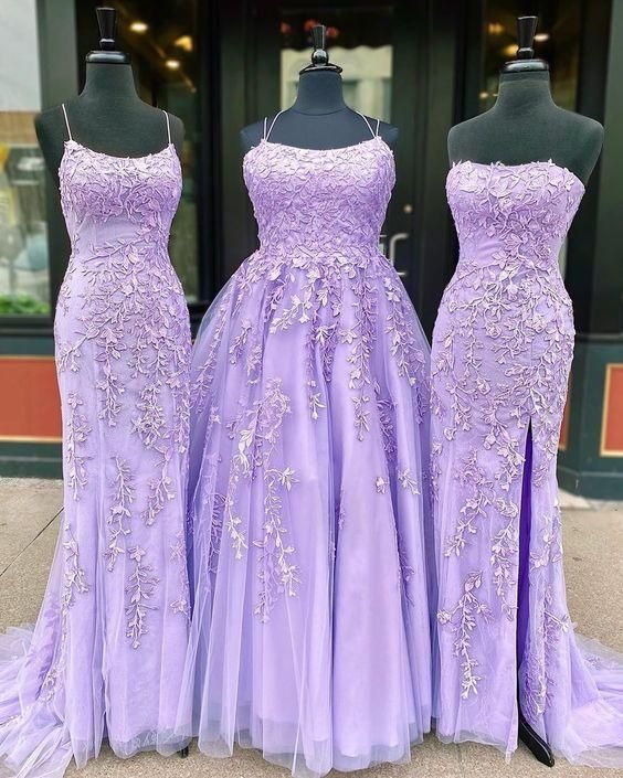 Hot Lace Violet Purple Lace Vestidos de fiesta Vestido de baile escolar largo sin mangas - Imagen 2