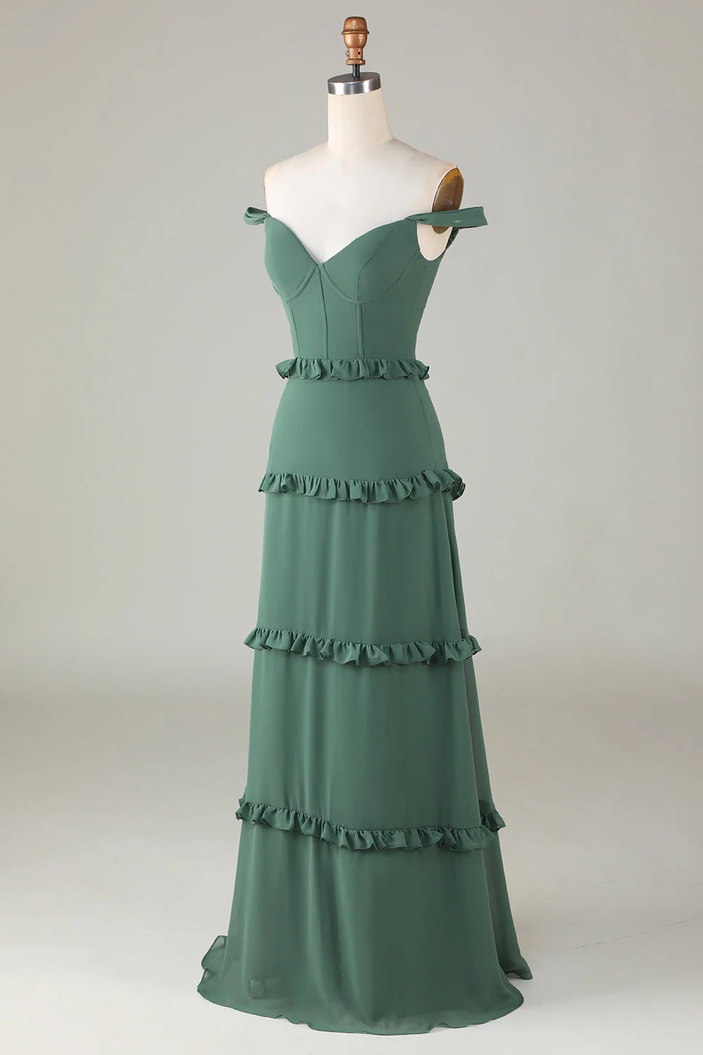 Eucalipto del hombro Corsé Vestido de dama de honor largo - Imagen 3