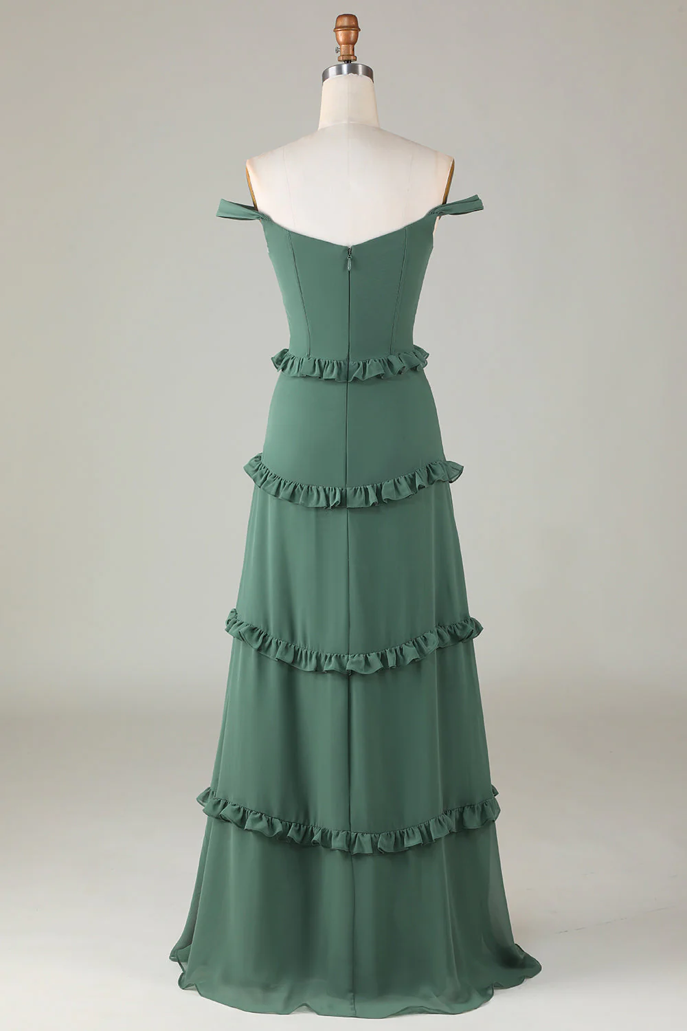 Eucalipto del hombro Corsé Vestido de dama de honor largo - Imagen 2