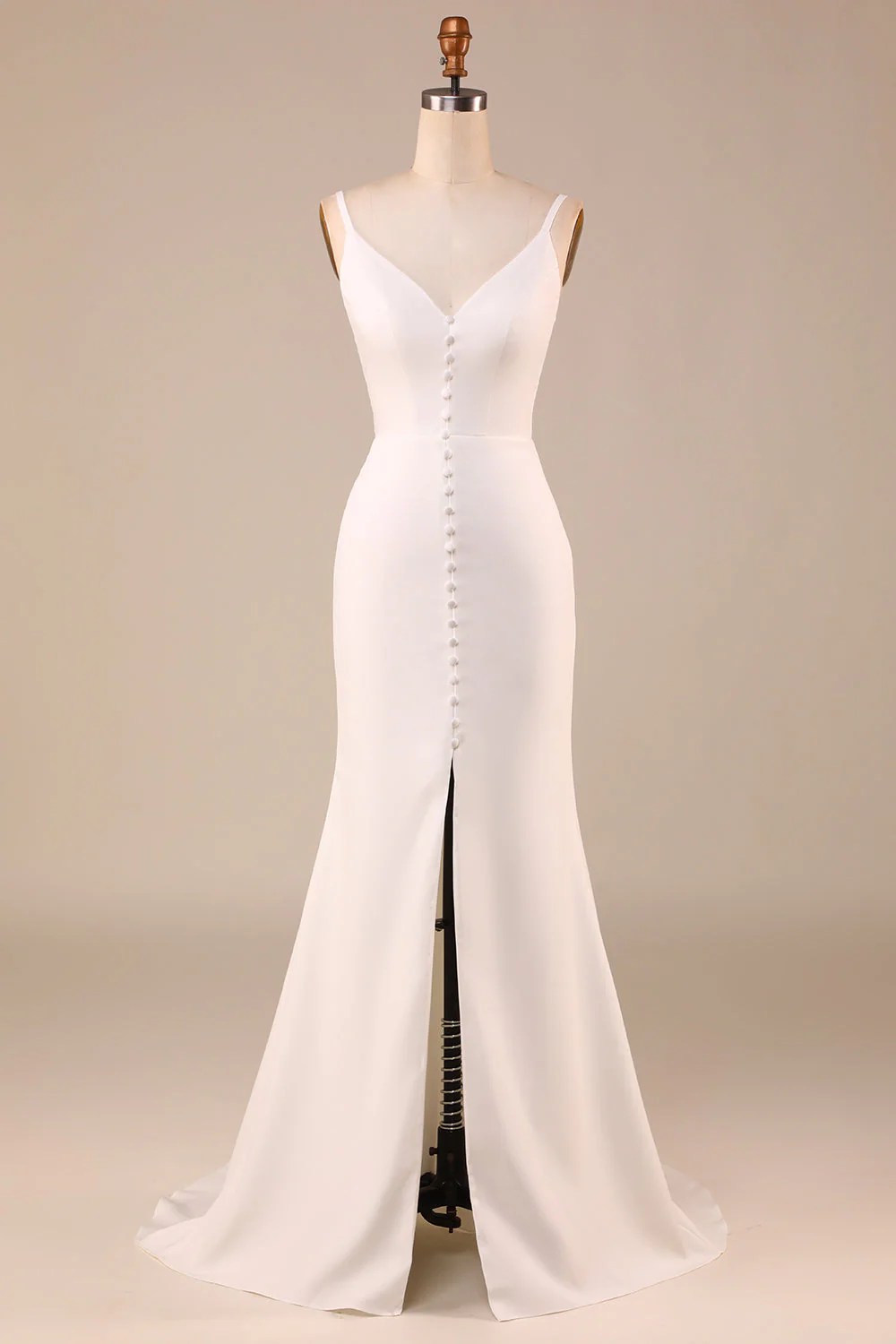 Simple Sirena de marfil sin espalda Vestido de novia largo con hendidura