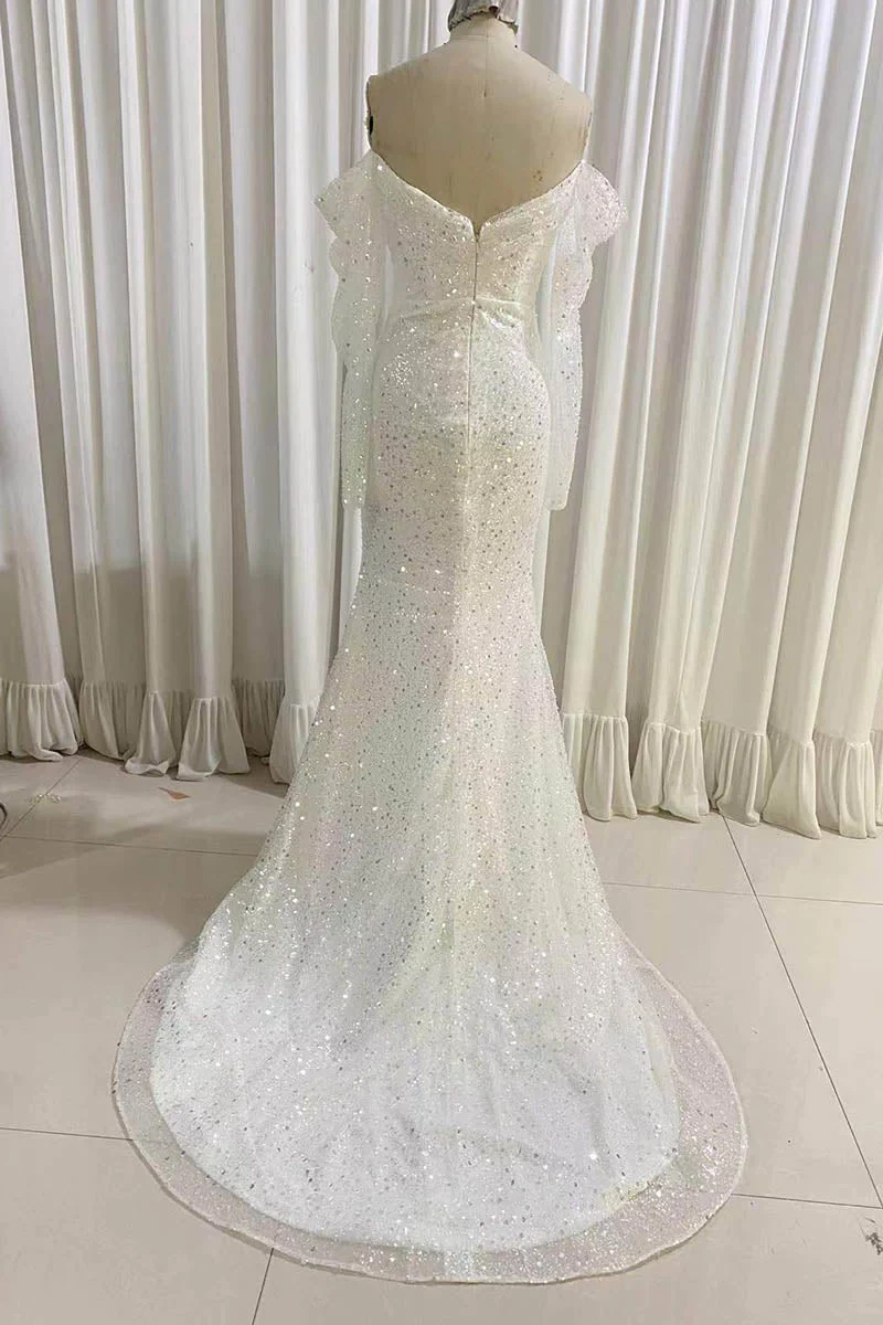 Sparkly Mermaid Sequined Prom Dress Long Sleeves Wedding Dress UK - Imagen 2